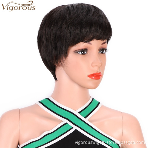 Vigorous Short Pixie Cut Wigs With Bangs Short Black Synthetic Hair Wig Natural Short Hairstyles For Black Women